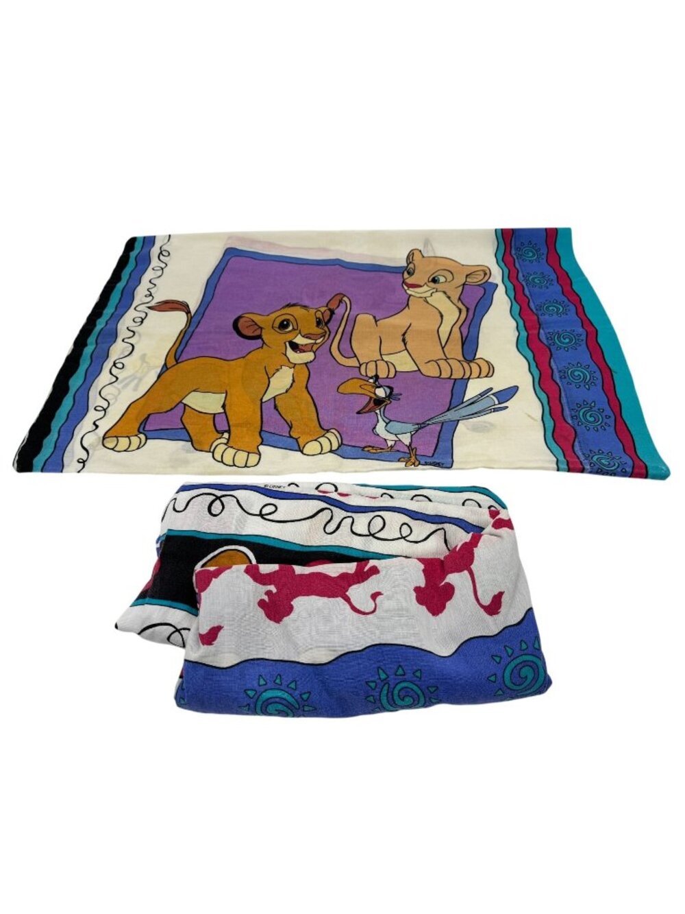 Vintage Disney Lion King Simba Timon & Pumbaa Pillowcase and Fitted Kids Bedding